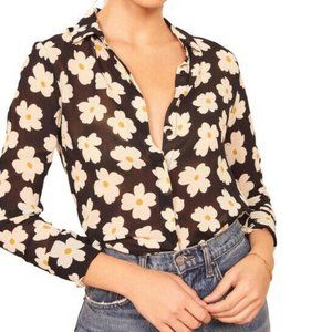 NEW REFORMATION Women's Size XS Black Floral Violet Blouse in Gemma MRSP $128